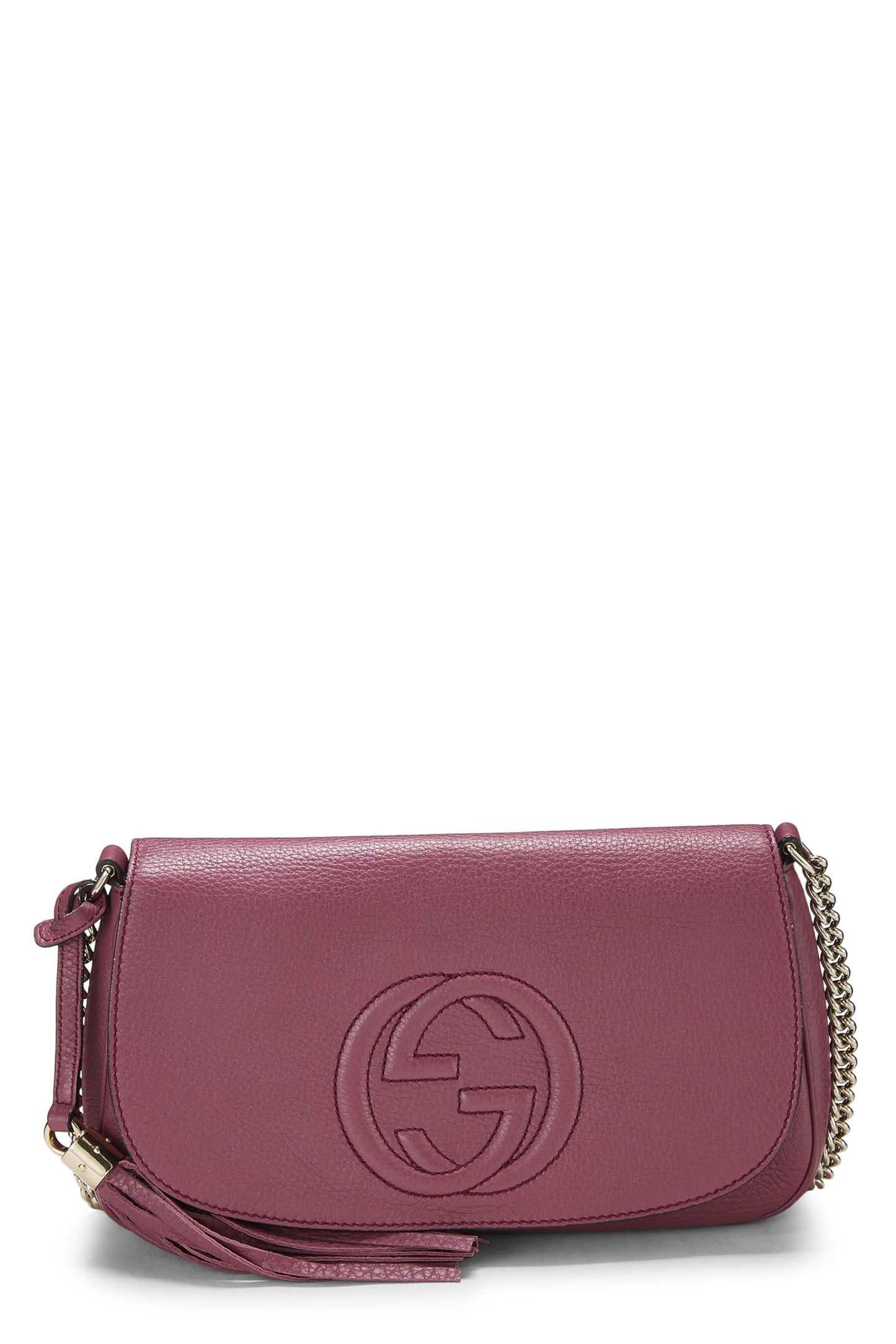 Gucci,  Purple Grained Leather Soho Chain Flap Crossbody, Purple