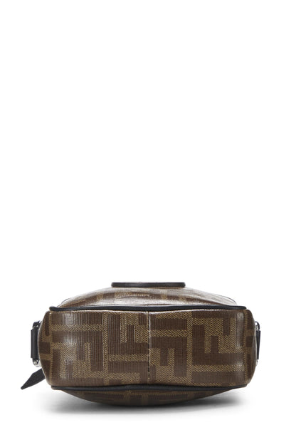 Fendi,  Brown Leather & Zucca Canvas Crossbody, Black