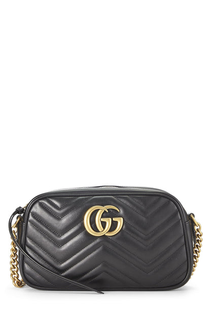 Gucci,  Black Leather GG Marmont Crossbody Small, Black