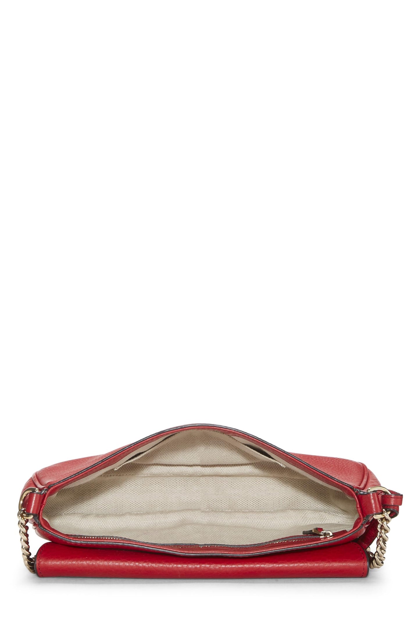 Gucci,  Red Grained Leather Soho Chain Flap Crossbody, Red