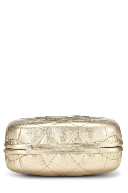 Chanel,  Metallic Gold Quilted Lambskin Kiss Lock Crossbody Bag, Gold