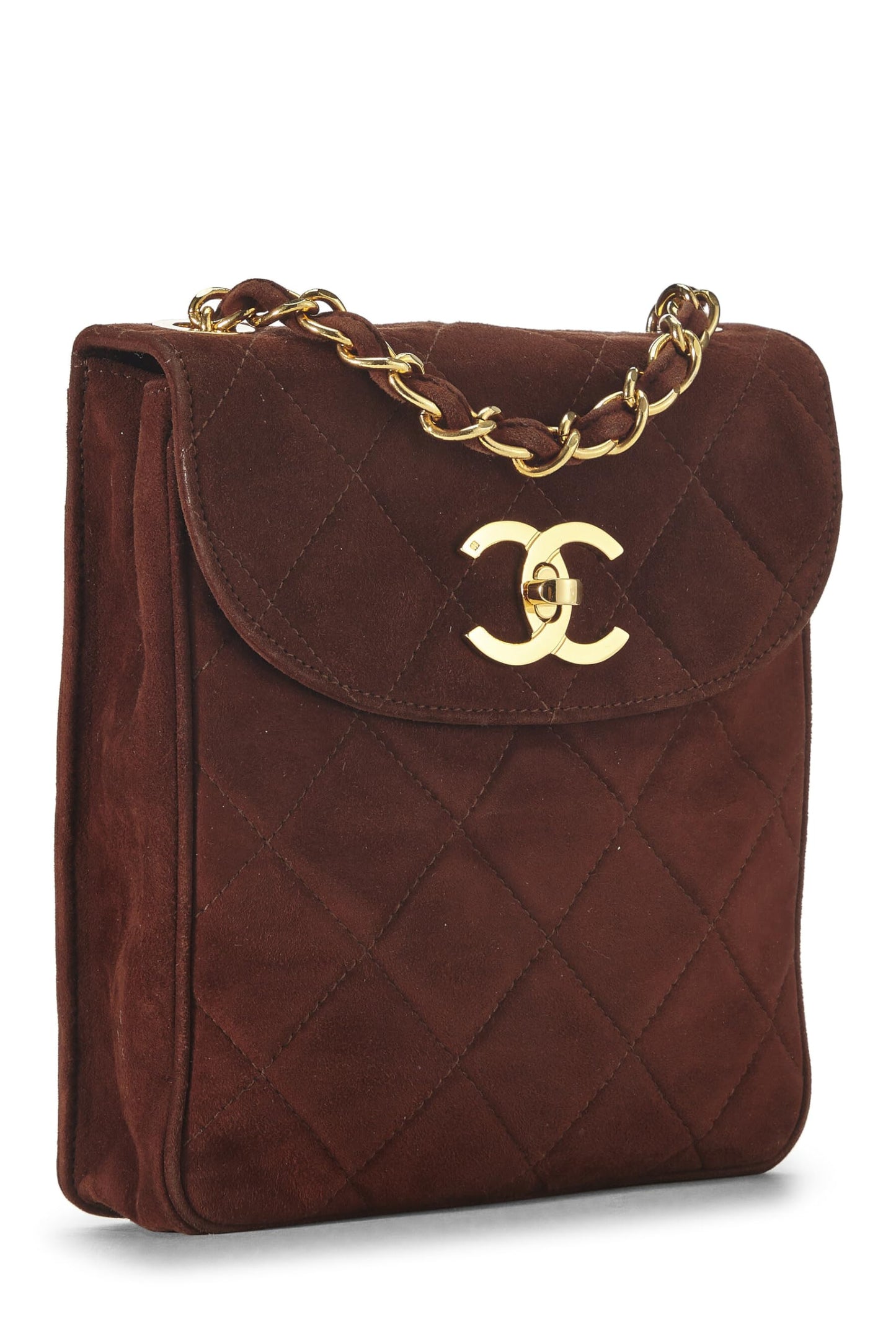 Chanel,  Brown Suede Crossbody, Brown