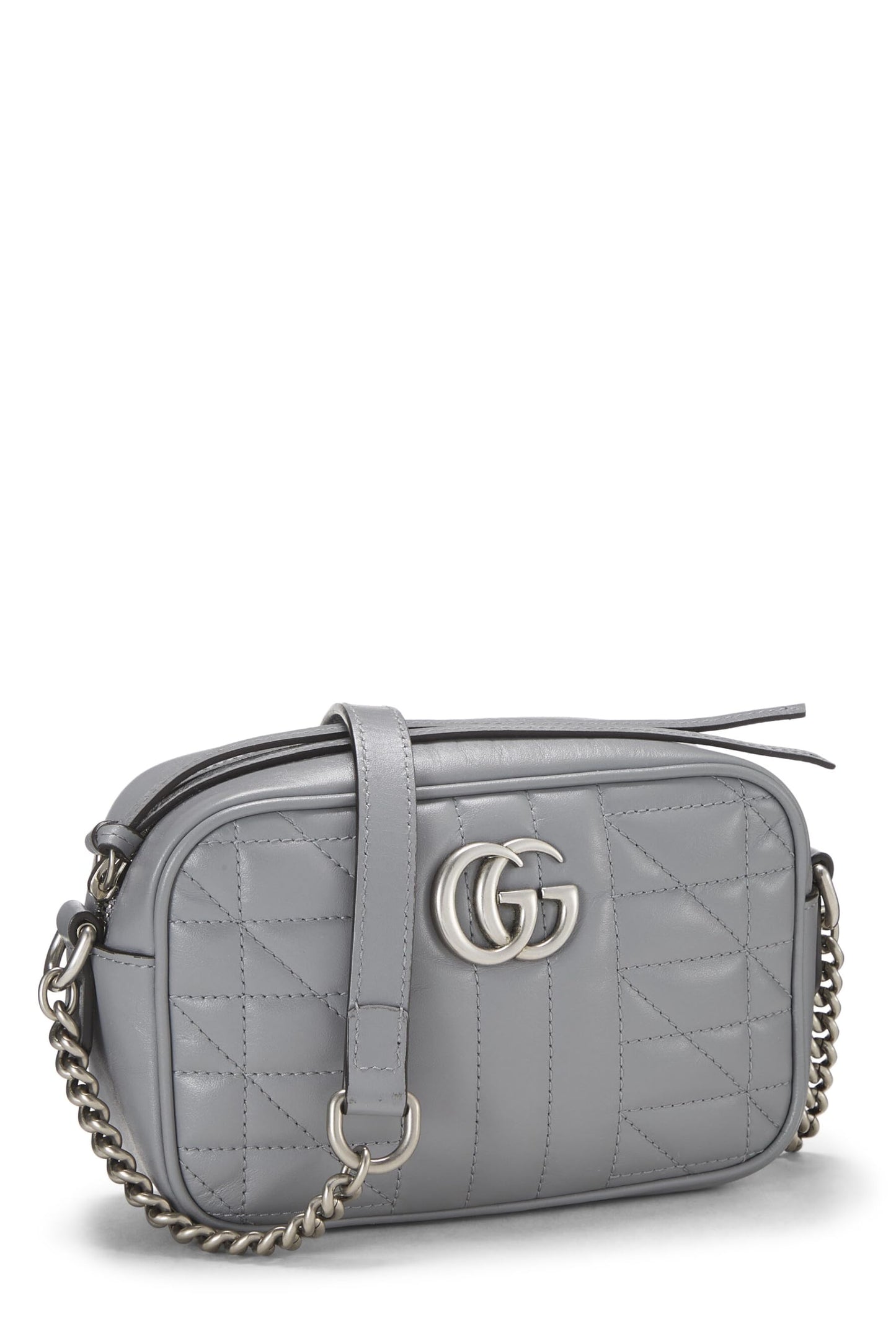 Gucci,  Grey Leather GG Marmont Crossbody Mini, Grey
