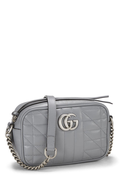 Gucci,  Grey Leather GG Marmont Crossbody Mini, Grey