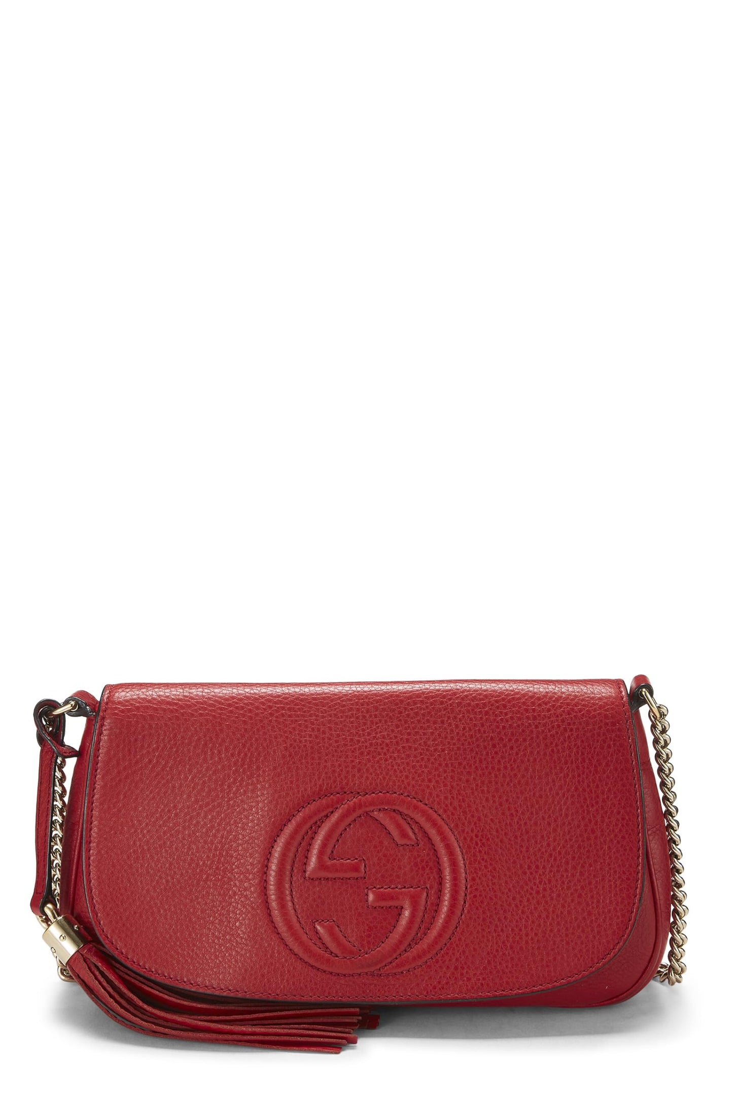 Gucci,  Red Grained Leather Soho Chain Flap Crossbody, Red