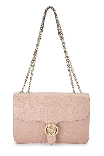 Gucci,  Pink Leather Interlocking GG Crossbody Bag, Pink