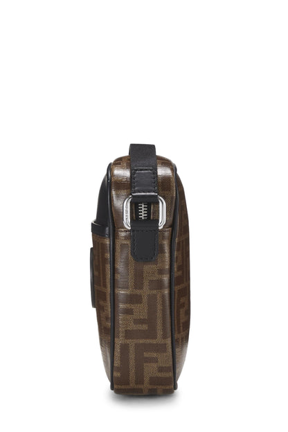 Fendi,  Brown Leather & Zucca Canvas Crossbody, Black