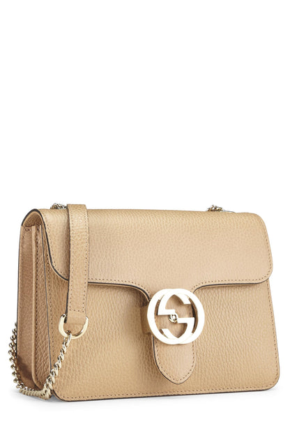 Gucci,  Beige Leather Interlocking Crossbody, Beige