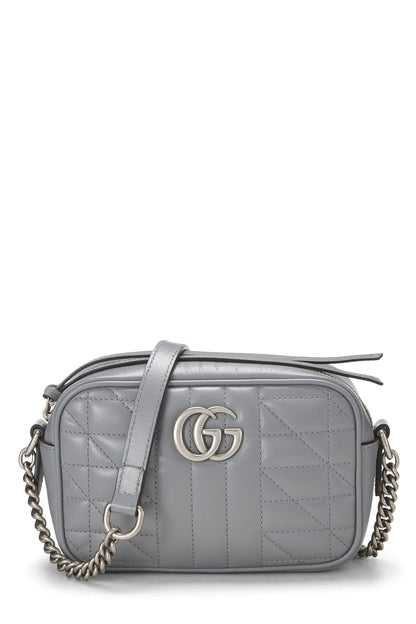 Gucci,  Grey Leather GG Marmont Crossbody Mini, Grey