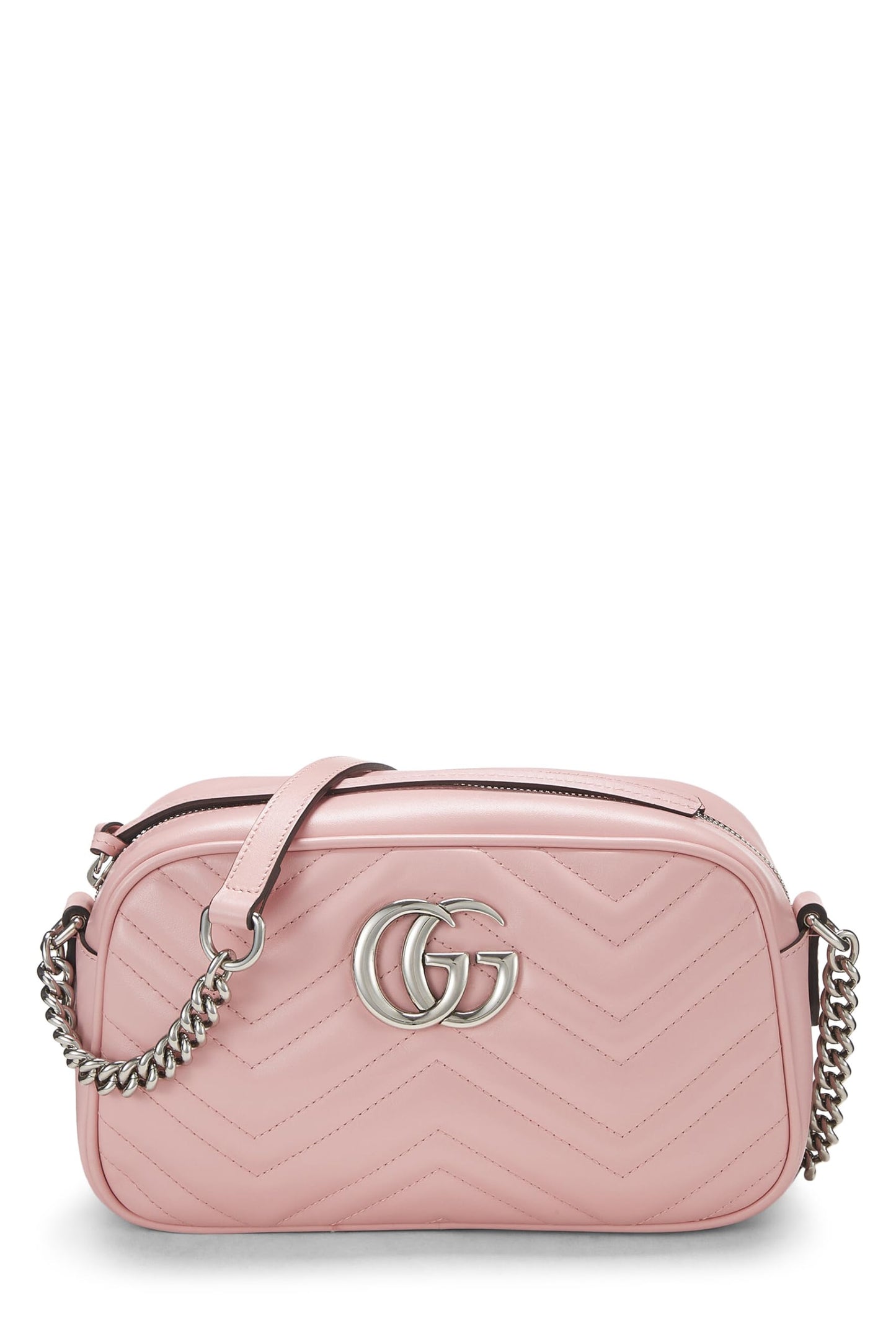 Gucci,  Pink Leather GG Marmont Crossbody Bag Small, Pink