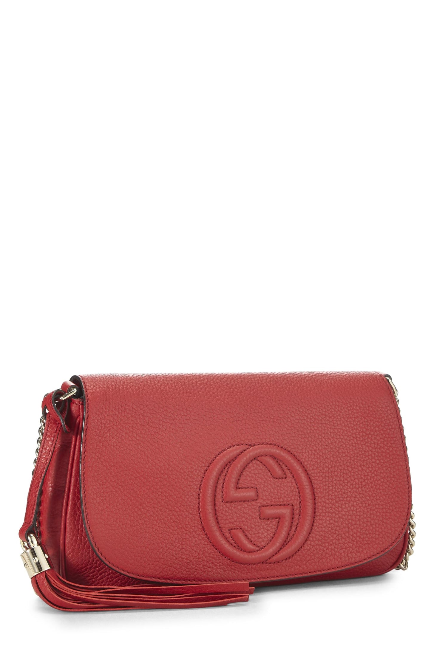Gucci,  Red Grained Leather Soho Chain Flap Crossbody, Red