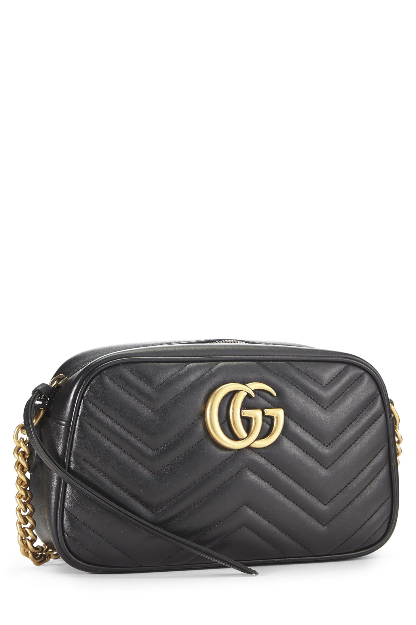 Gucci,  Black Leather GG Marmont Crossbody Small, Black