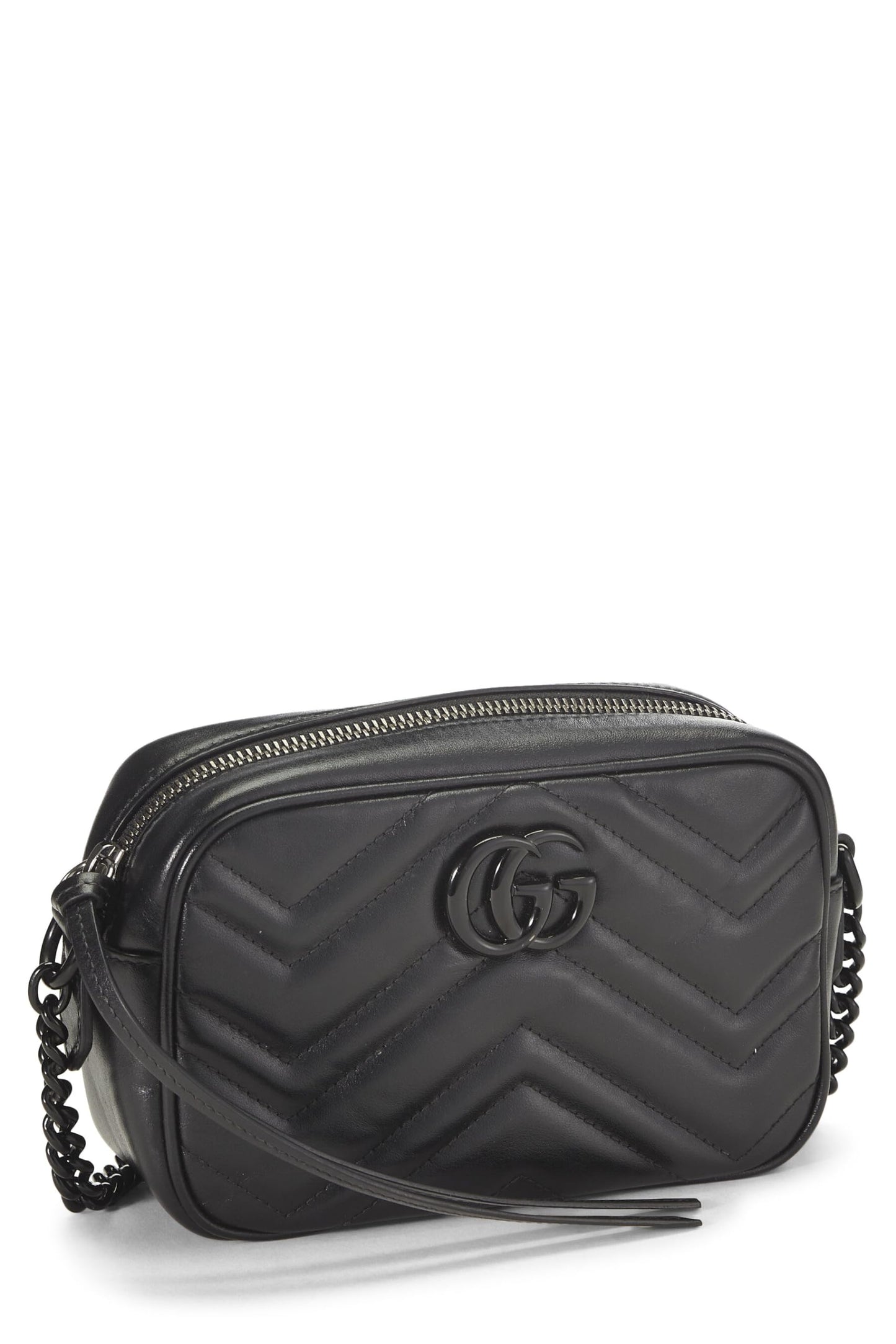 Gucci,  Black Leather GG Marmont Crossbody Mini, Black