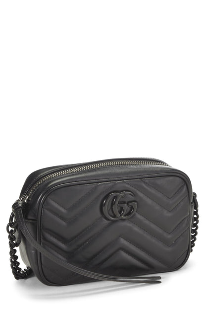Gucci,  Black Leather GG Marmont Crossbody Mini, Black