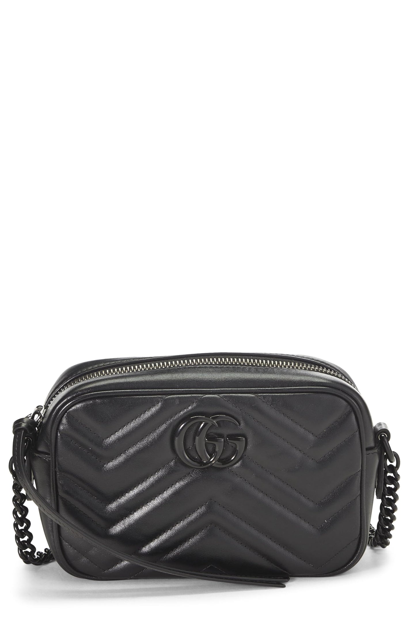 Gucci,  Black Leather GG Marmont Crossbody Mini, Black