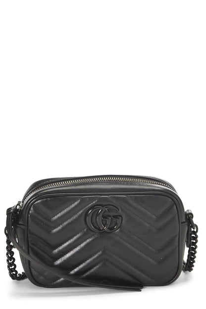 Gucci,  Black Leather GG Marmont Crossbody Mini, Black