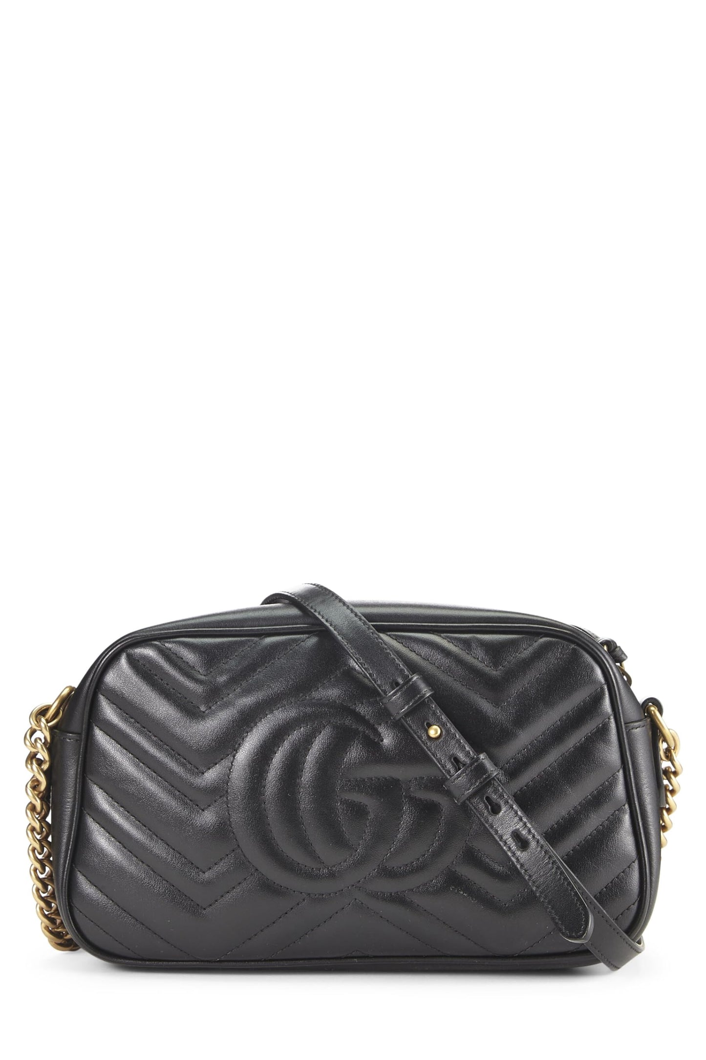 Gucci,  Black Leather GG Marmont Crossbody, Black