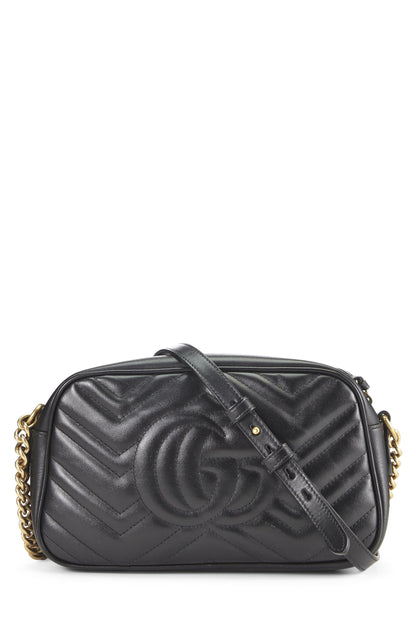 Gucci,  Black Leather GG Marmont Crossbody, Black