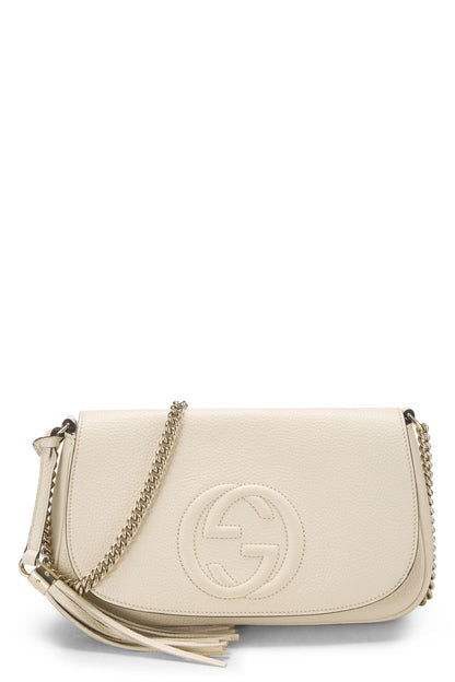 Gucci,  White Grained Leather Soho Chain Flap Crossbody, White