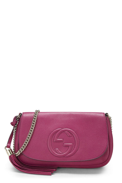 Gucci,  Pink Grained Leather Soho Chain Flap Crossbody, Pink