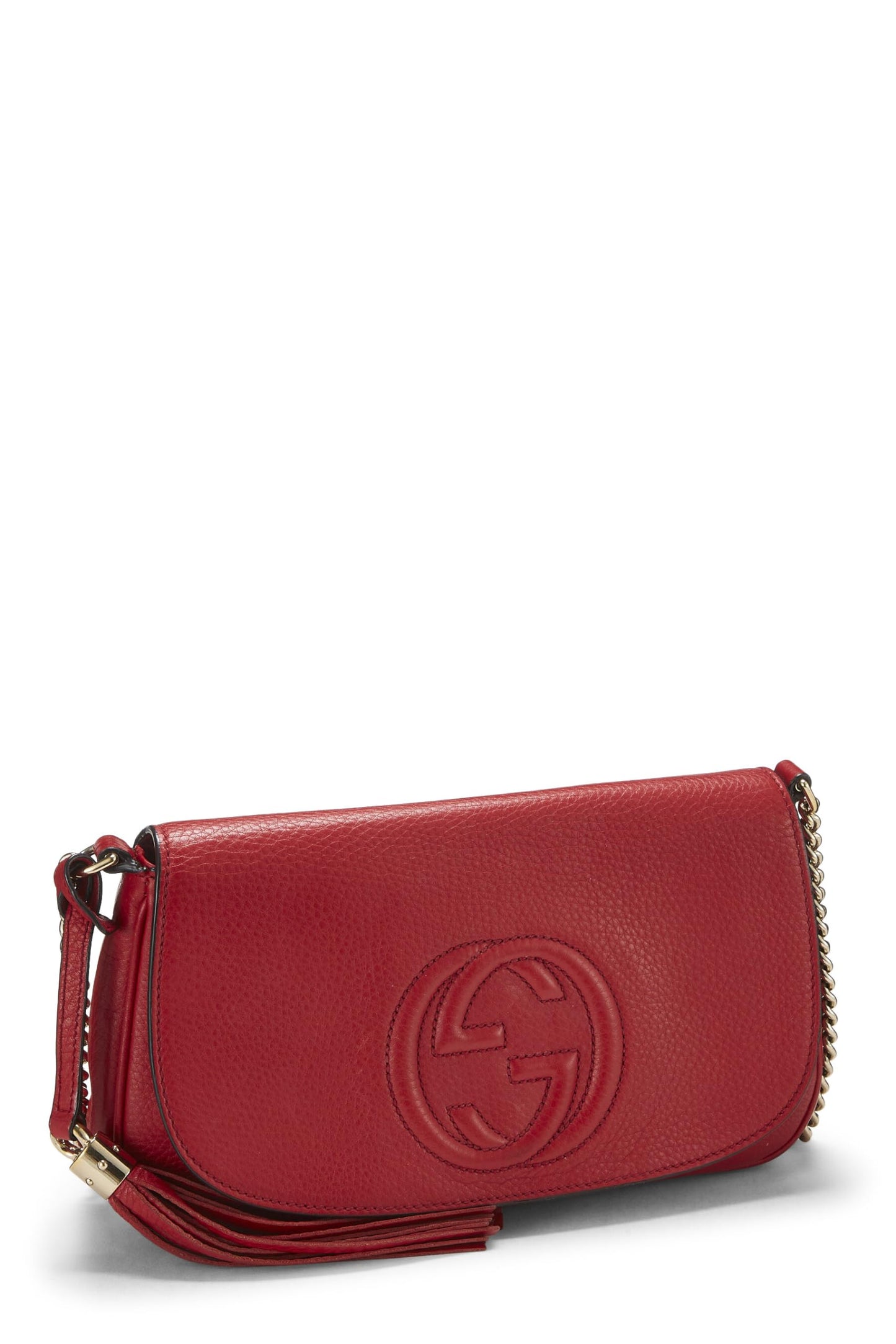 Gucci,  Red Grained Leather Soho Chain Flap Crossbody, Red