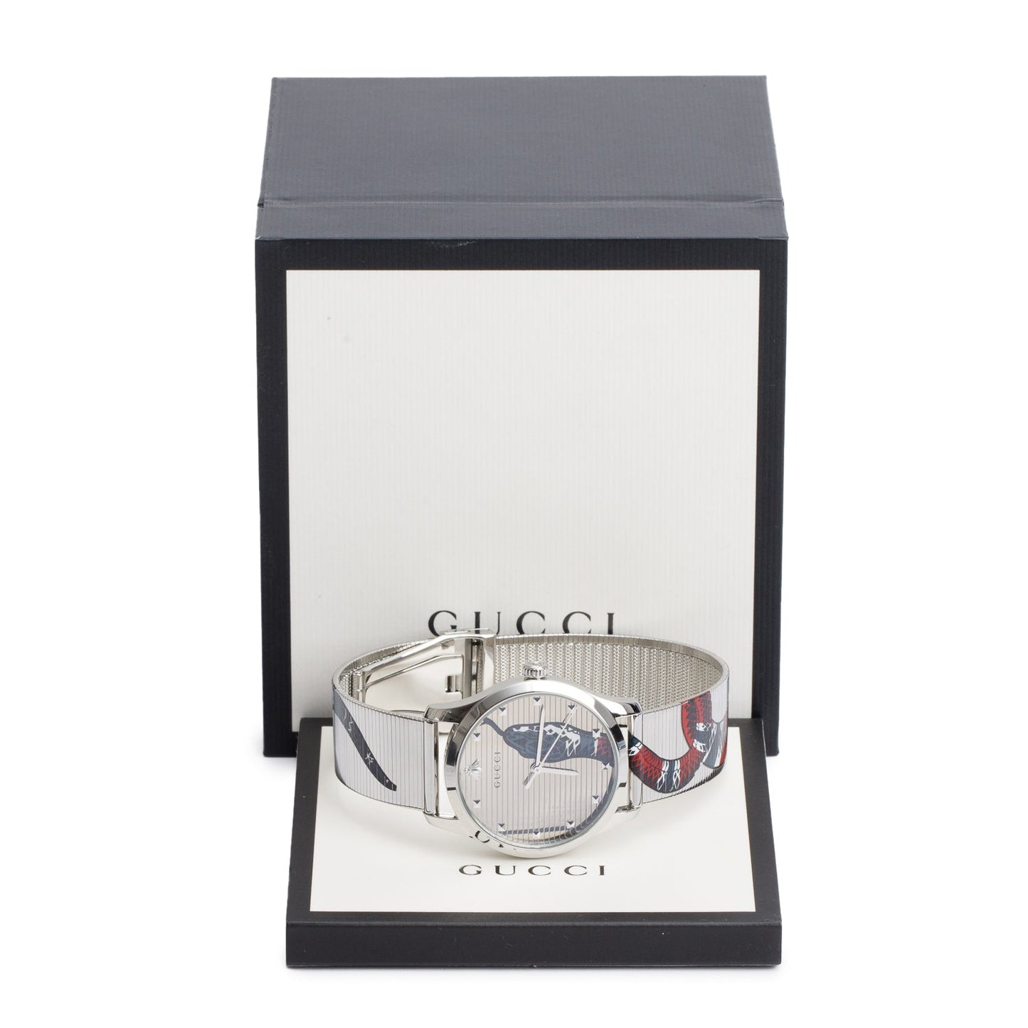 Gucci Stainless Steel G-Timeless 38 MM Quartz Watch Silver Dial YA1264123 w/ Box & Papers