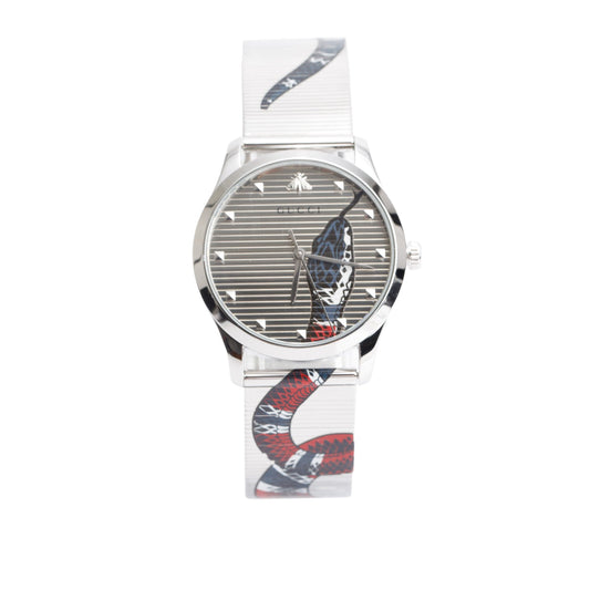 Gucci Stainless Steel G-Timeless 38 MM Quartz Watch Silver Dial YA1264123 w/ Box & Papers