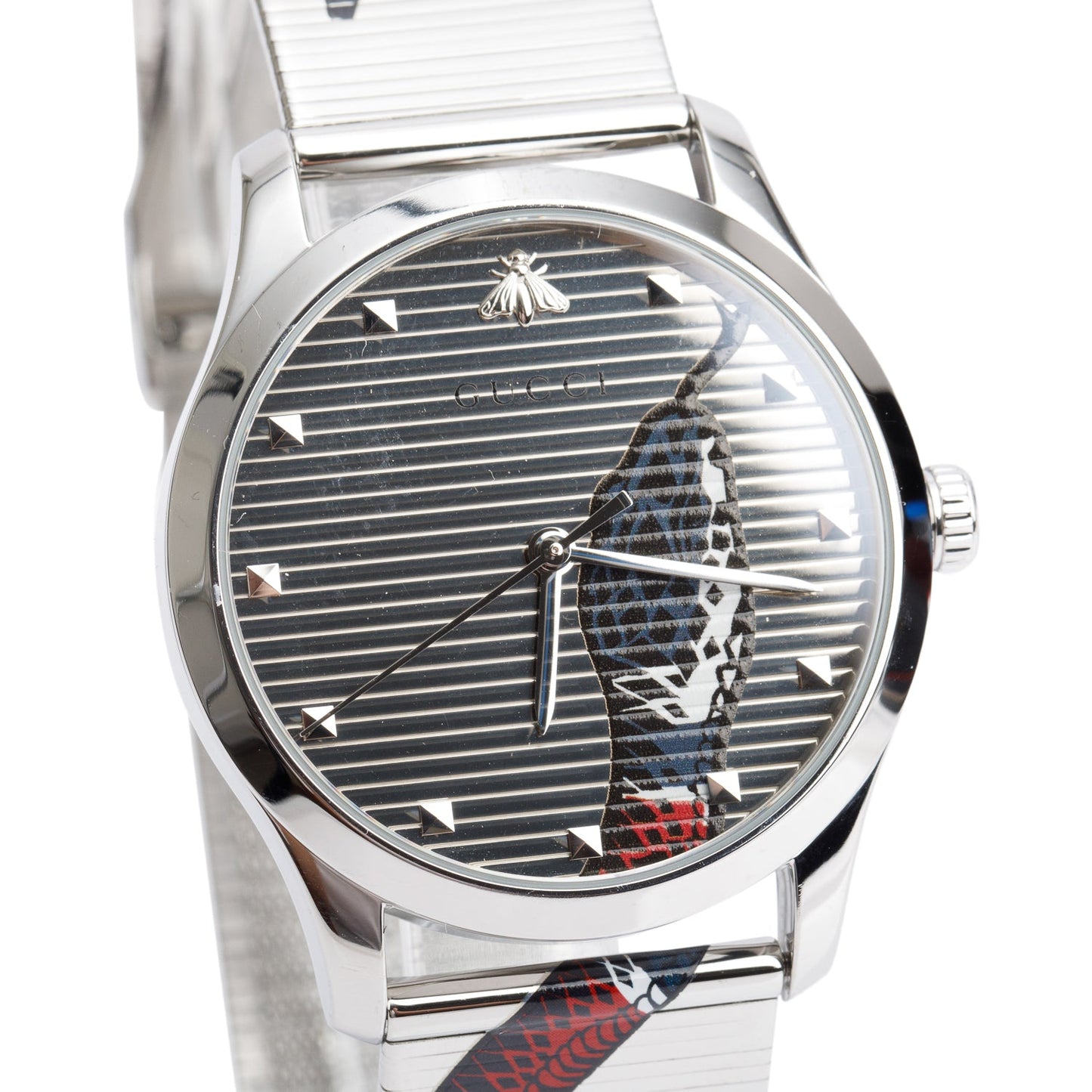 Gucci Stainless Steel G-Timeless 38 MM Quartz Watch Silver Dial YA1264123 w/ Box & Papers
