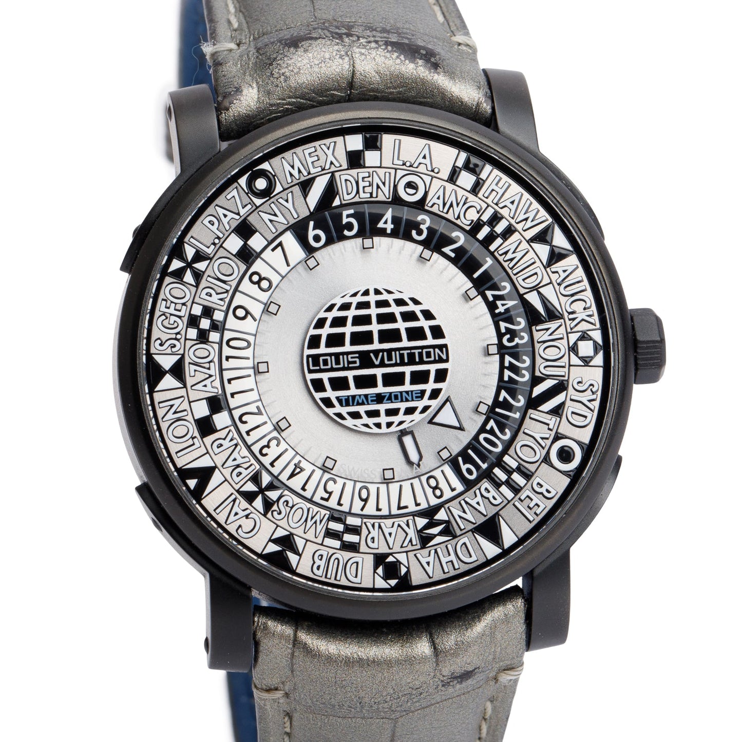 Louis Vuitton Black PVD Stainless Steel Limited Edition Escale Time Zone Spacecraft 39 MM Watch Q5D24 w/ Box