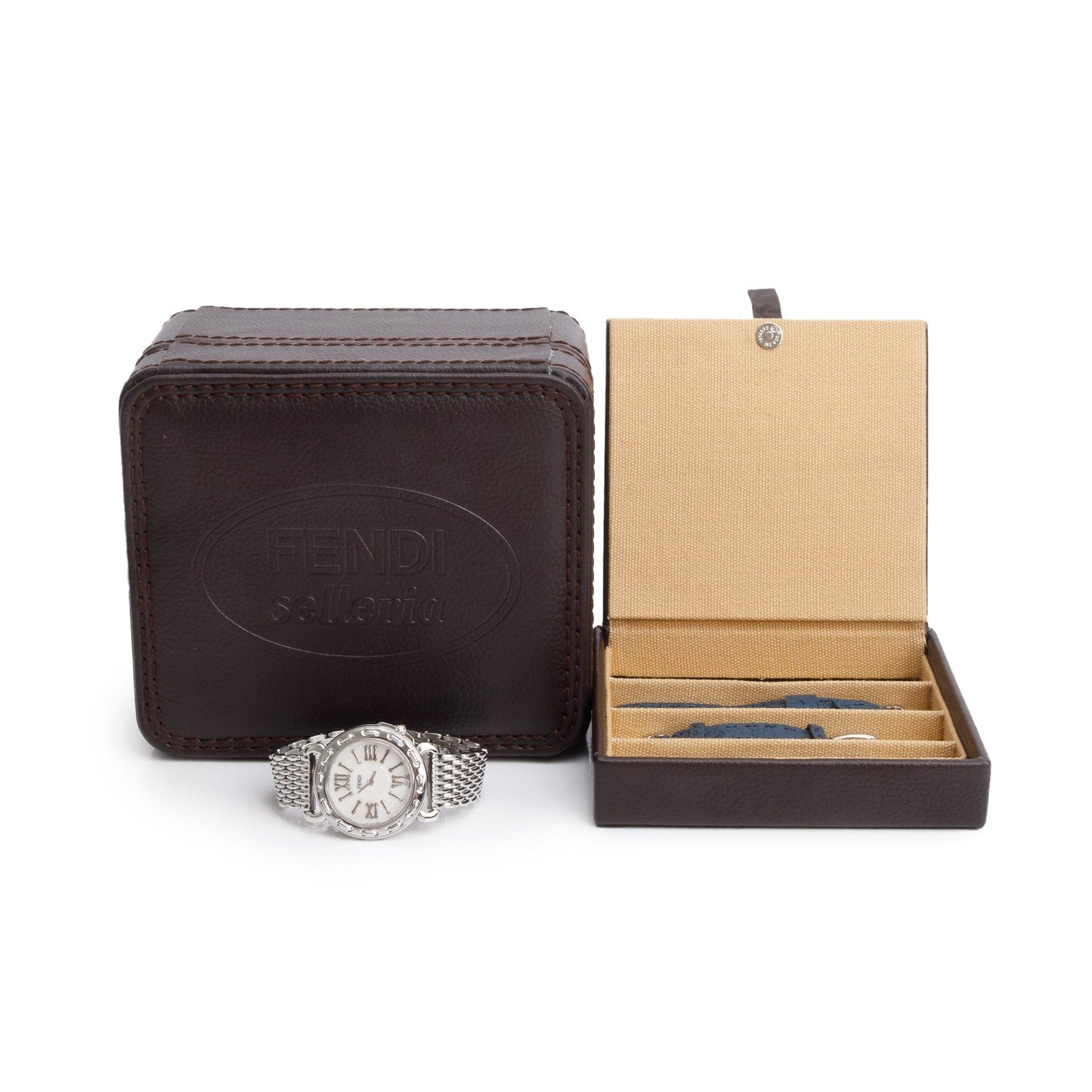 Fendi Stainless Steel Selleria 37 MM Quartz Watch Mother of Pearl Dial 8100M w/ Box & Extra Strap