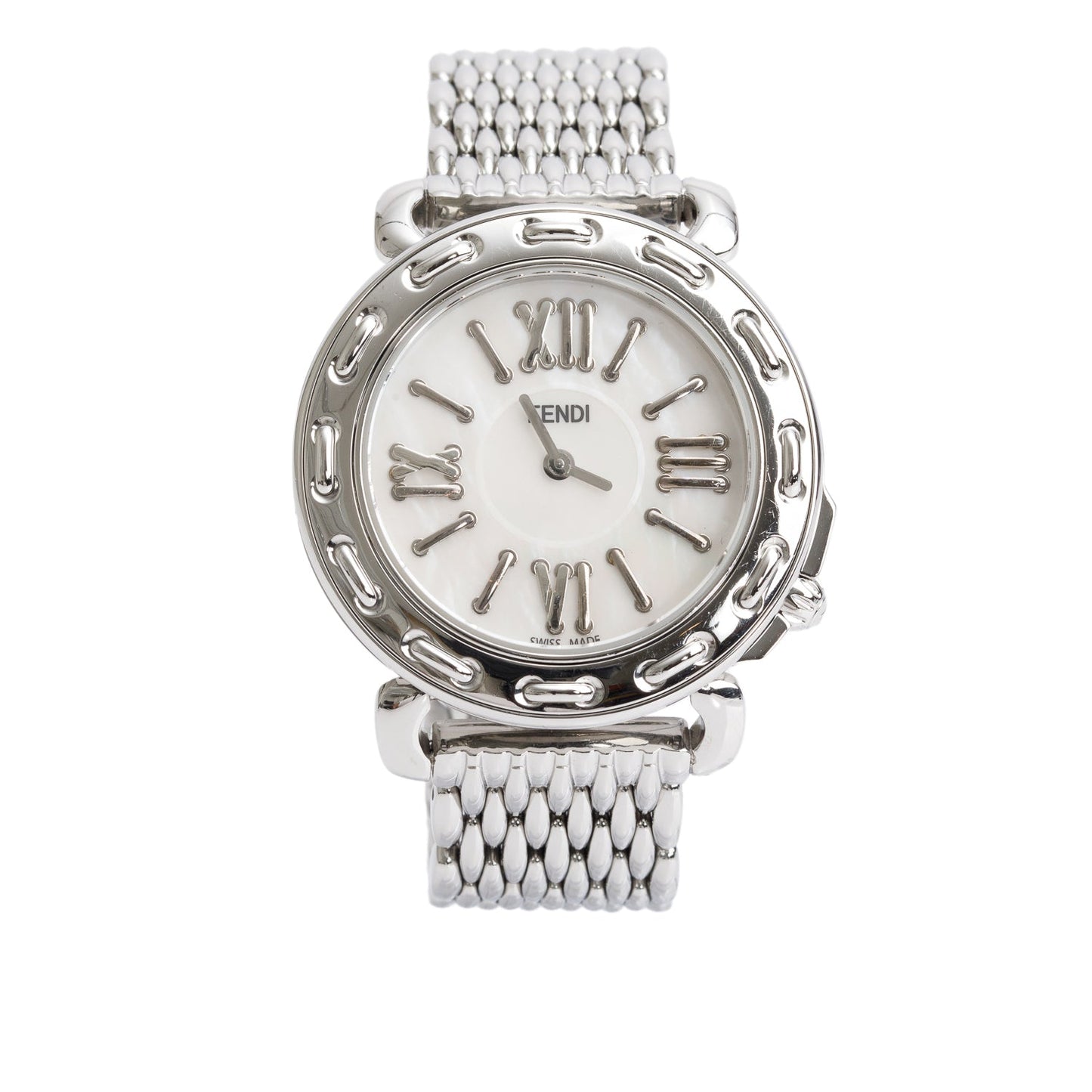 Fendi Stainless Steel Selleria 37 MM Quartz Watch Mother of Pearl Dial 8100M w/ Box & Extra Strap