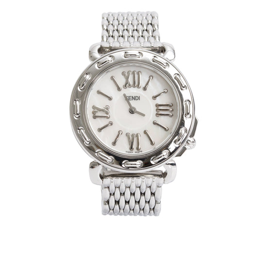 Fendi Stainless Steel Selleria 37 MM Quartz Watch Mother of Pearl Dial 8100M w/ Box & Extra Strap