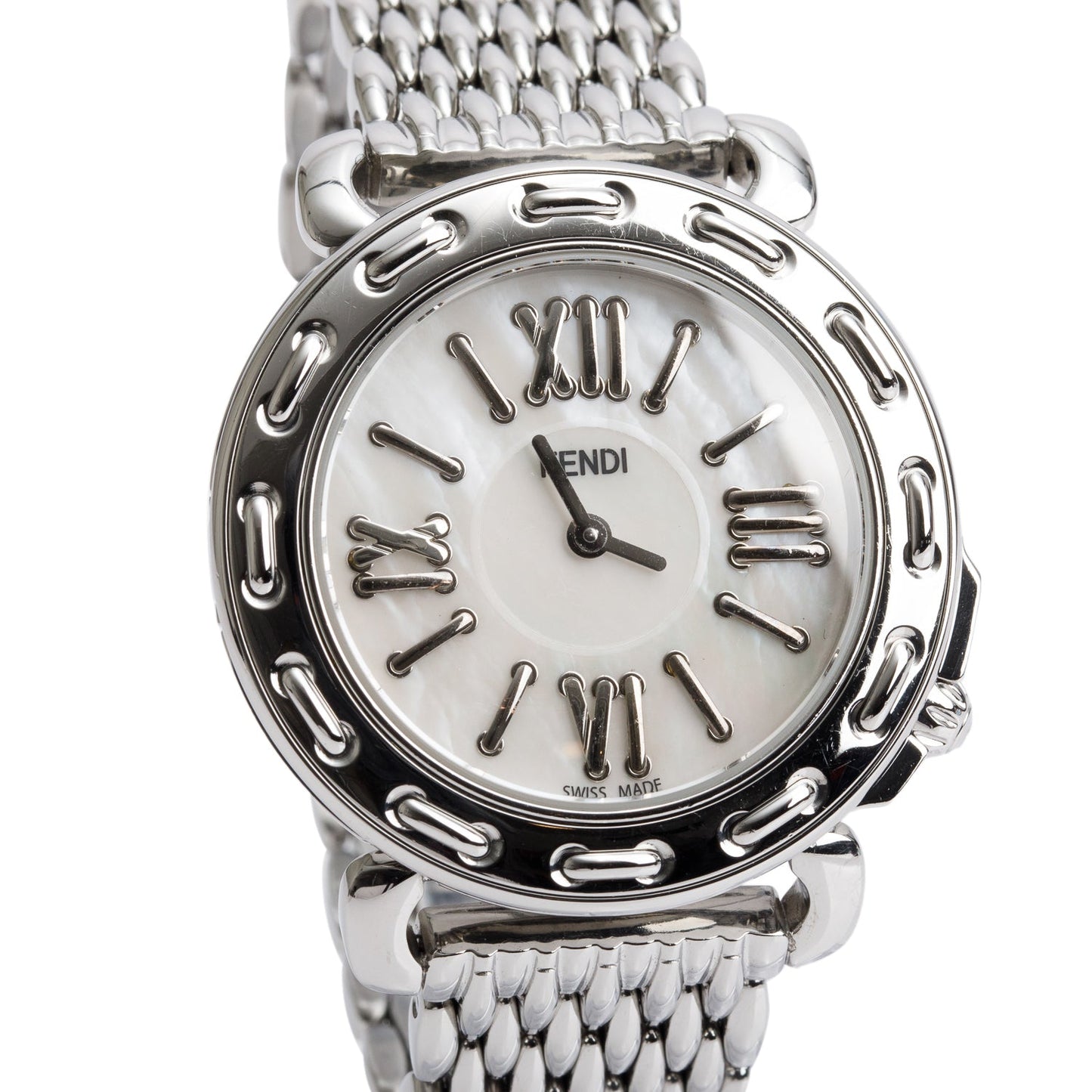 Fendi Stainless Steel Selleria 37 MM Quartz Watch Mother of Pearl Dial 8100M w/ Box & Extra Strap