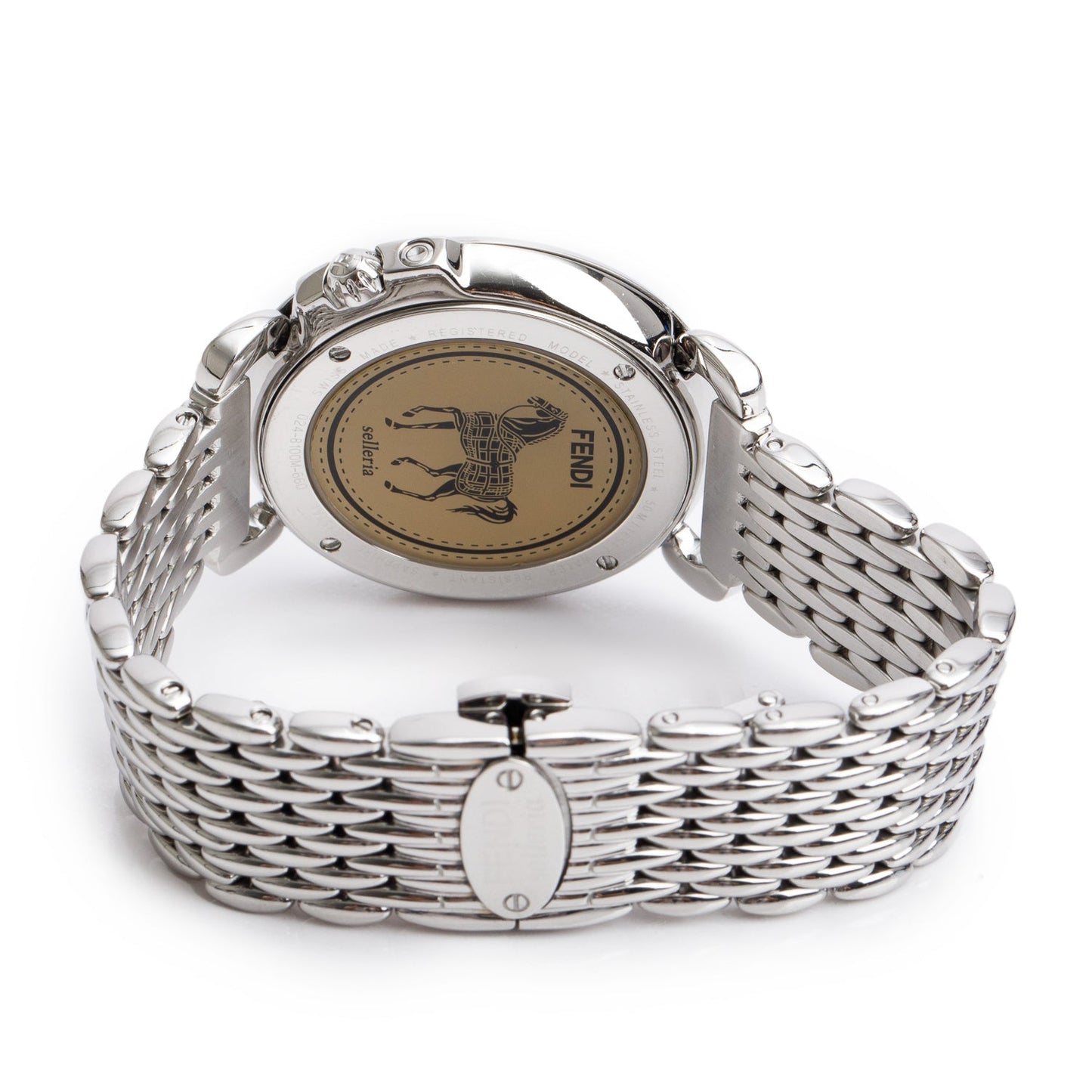 Fendi Stainless Steel Selleria 37 MM Quartz Watch Mother of Pearl Dial 8100M w/ Box & Extra Strap