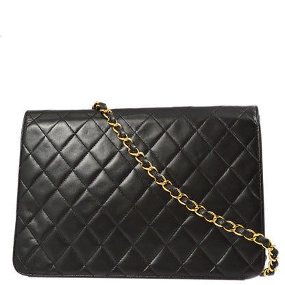 Chanel Black Lambskin Pushlock Medium Half Flap Shoulder Bag