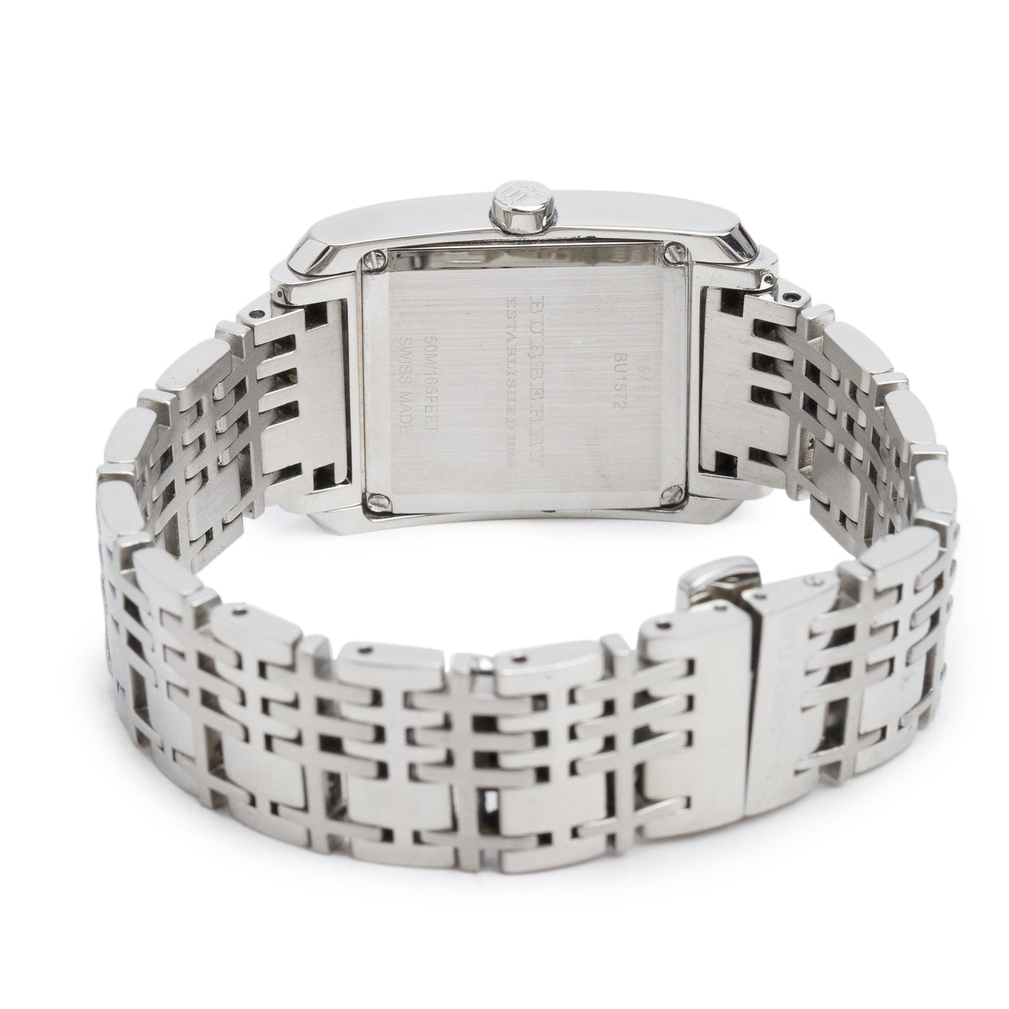 Burberry Stainless Steel Nova Check Square Quartz Watch Silver Check Dial BU1572