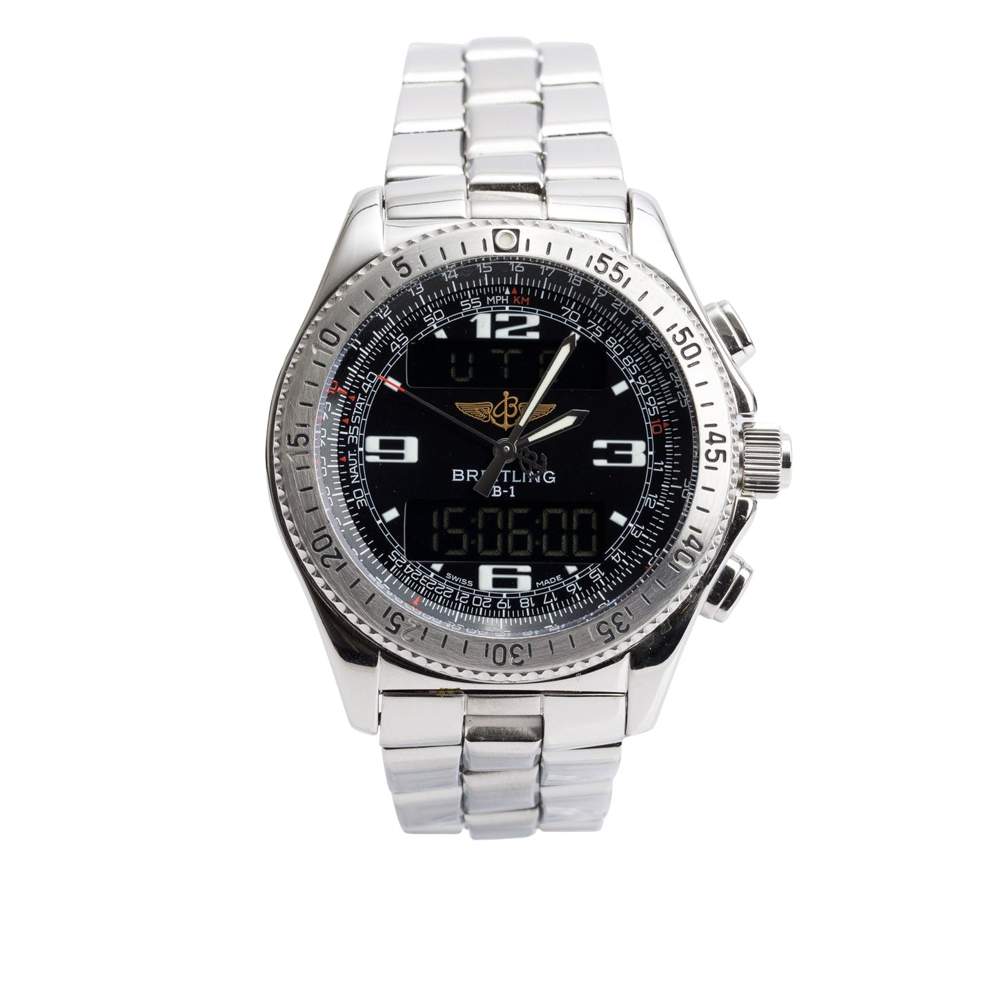 Breitling Stainless Steel Professional B1 44 MM Chronograph Quartz Digital Watch Black Dial A68362