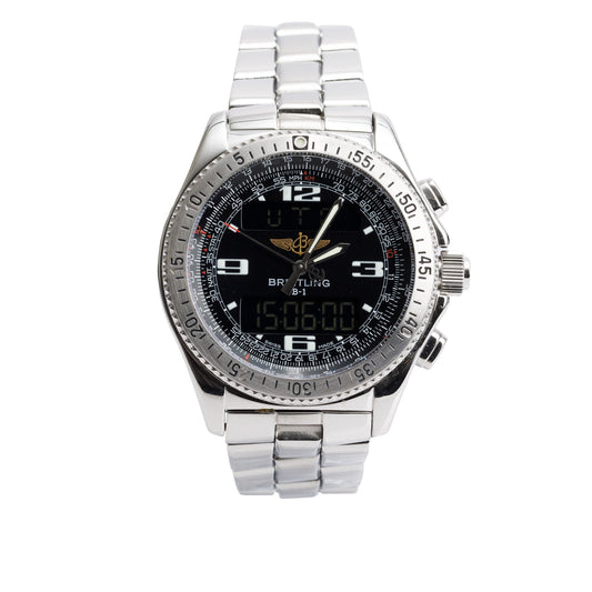 Breitling Stainless Steel Professional B1 44 MM Chronograph Quartz Digital Watch Black Dial A68362