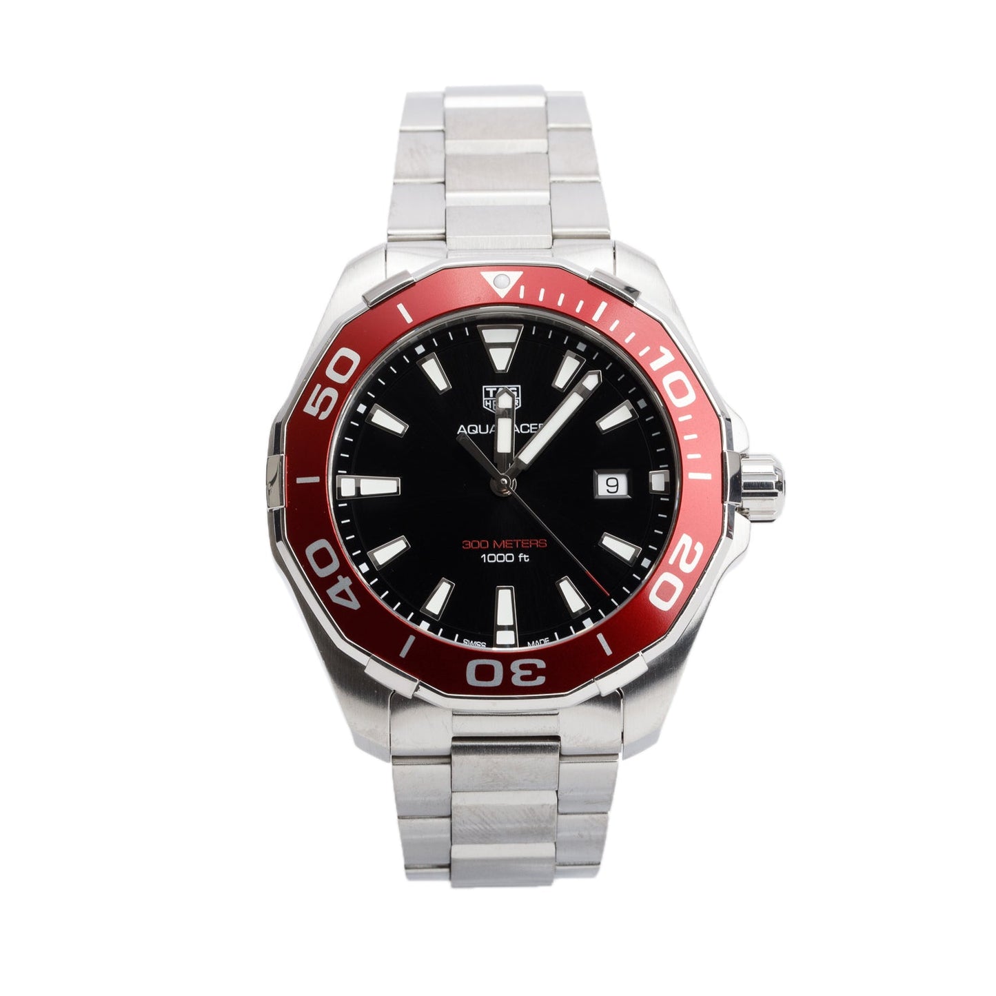 Tag Heuer 2021 Stainless Steel Aquaracer 44 MM Quartz Watch WAY101B Black Dial w/ Box & Papers