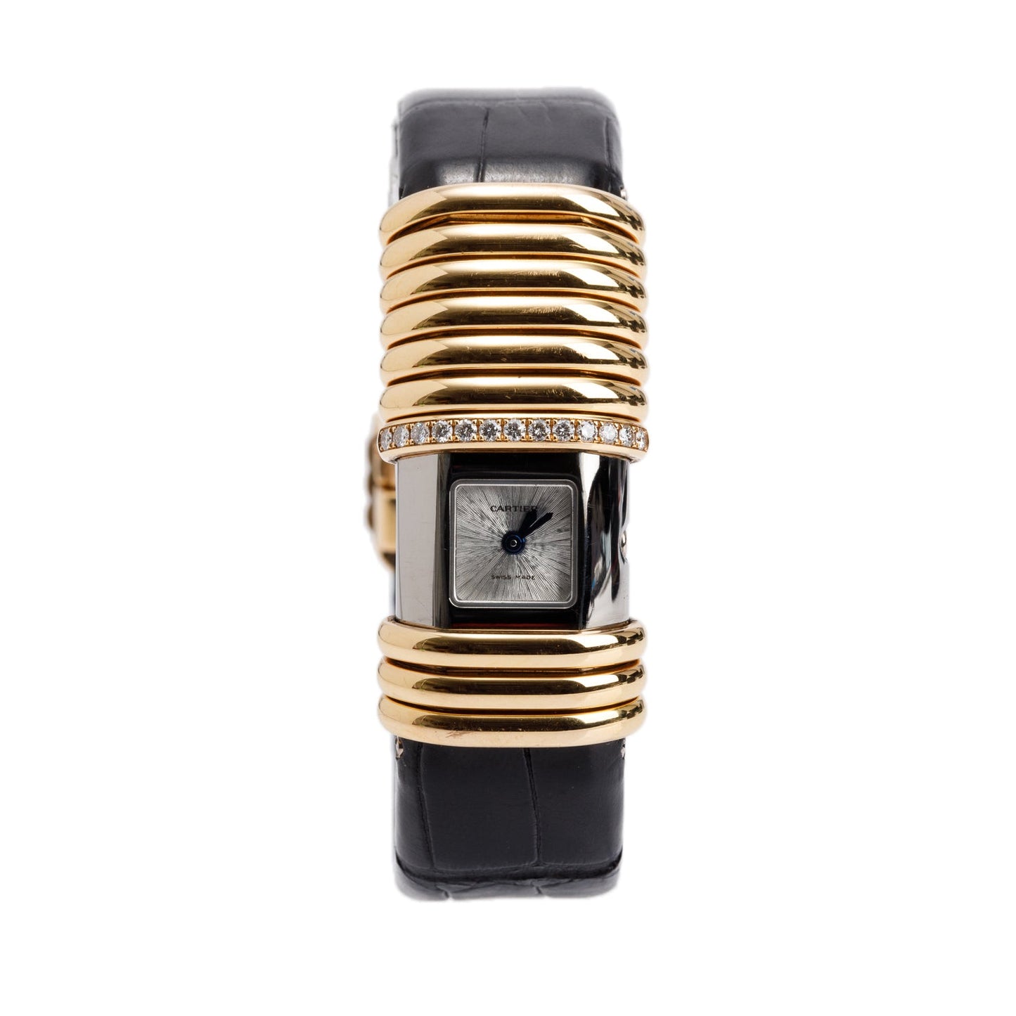 Cartier 18k Gold Rose Gold & Titanium Diamond Declaration Watch Silver Dial 2611