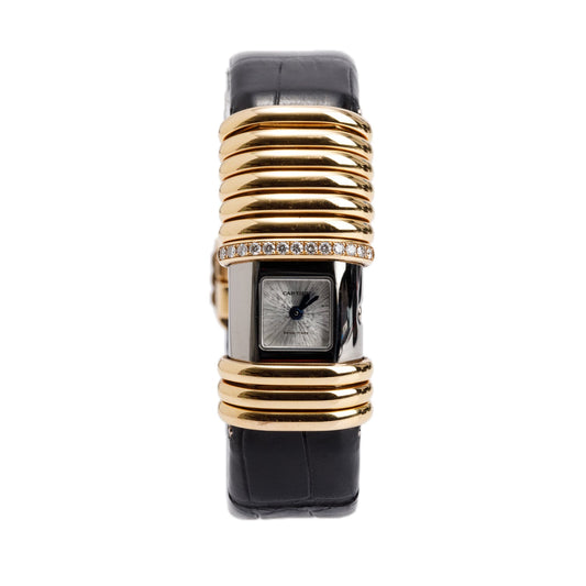 Cartier 18k Gold Rose Gold & Titanium Diamond Declaration Watch Silver Dial 2611