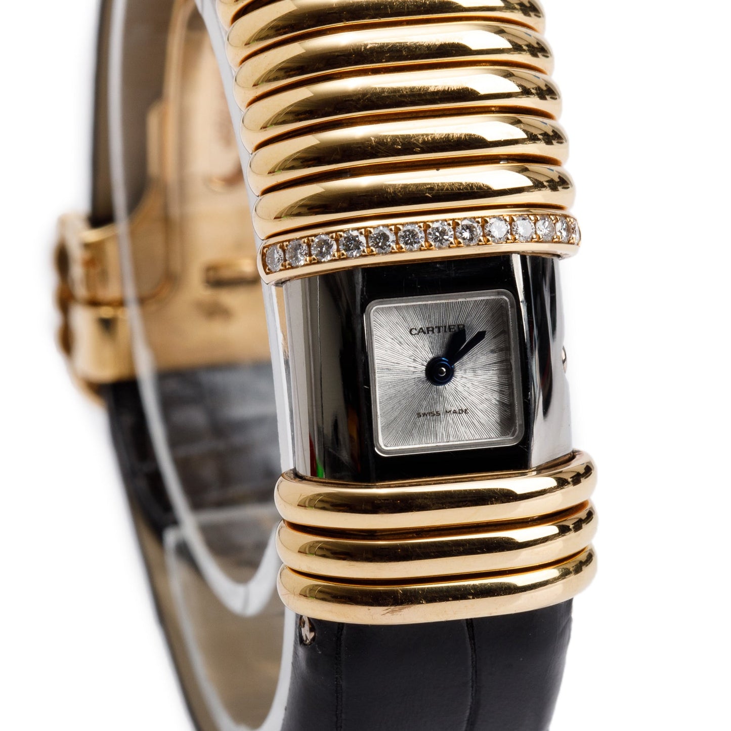 Cartier 18k Gold Rose Gold & Titanium Diamond Declaration Watch Silver Dial 2611