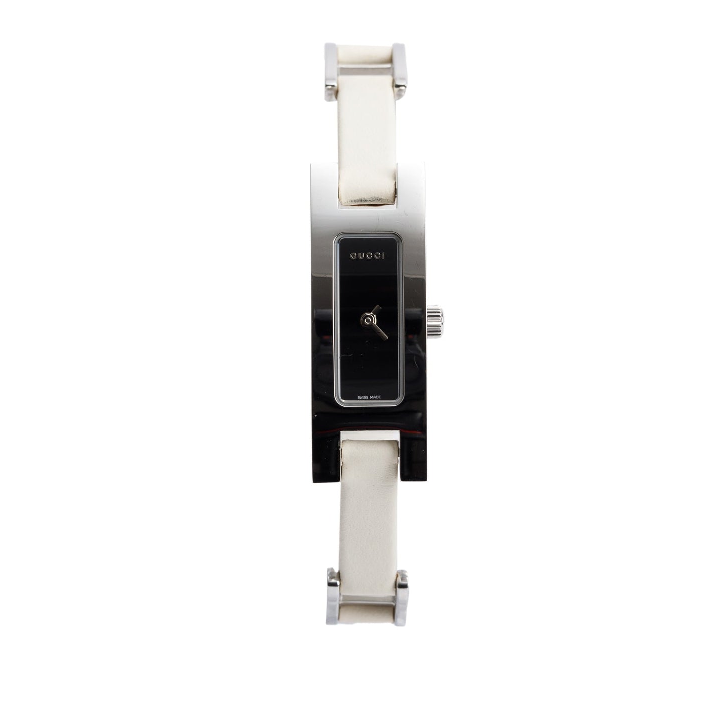 Gucci Stainless Steel White Leather 3900 Series Watch Black Dial