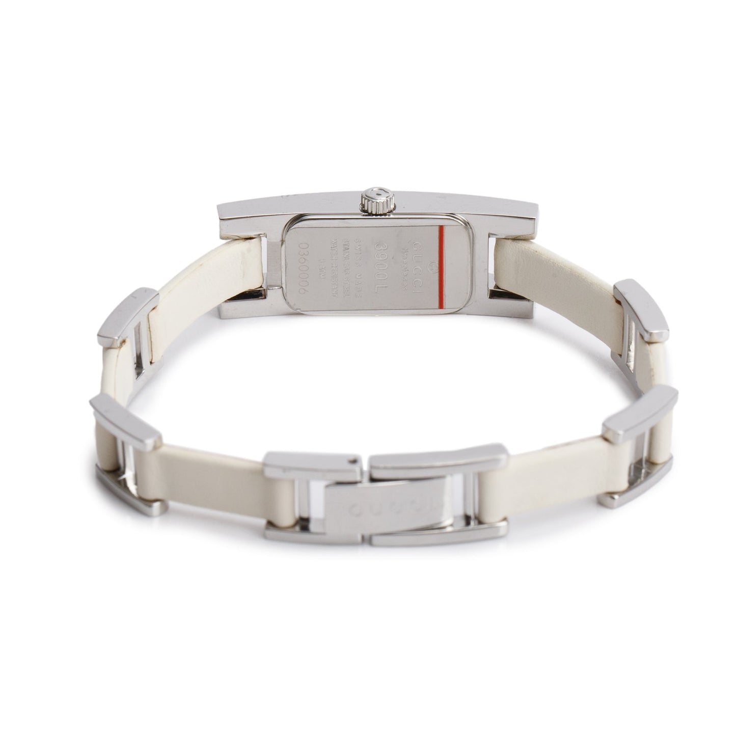 Gucci Stainless Steel White Leather 3900 Series Watch Black Dial