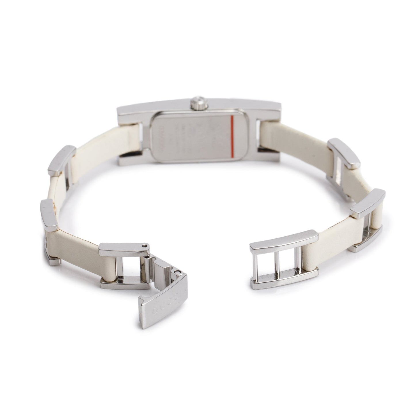 Gucci Stainless Steel White Leather 3900 Series Watch Black Dial