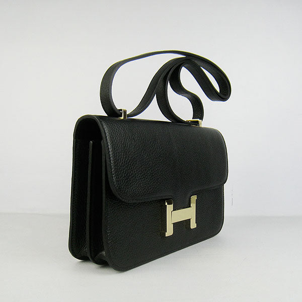 Luxury Hermes Calf Leather Message Bag Black Golden