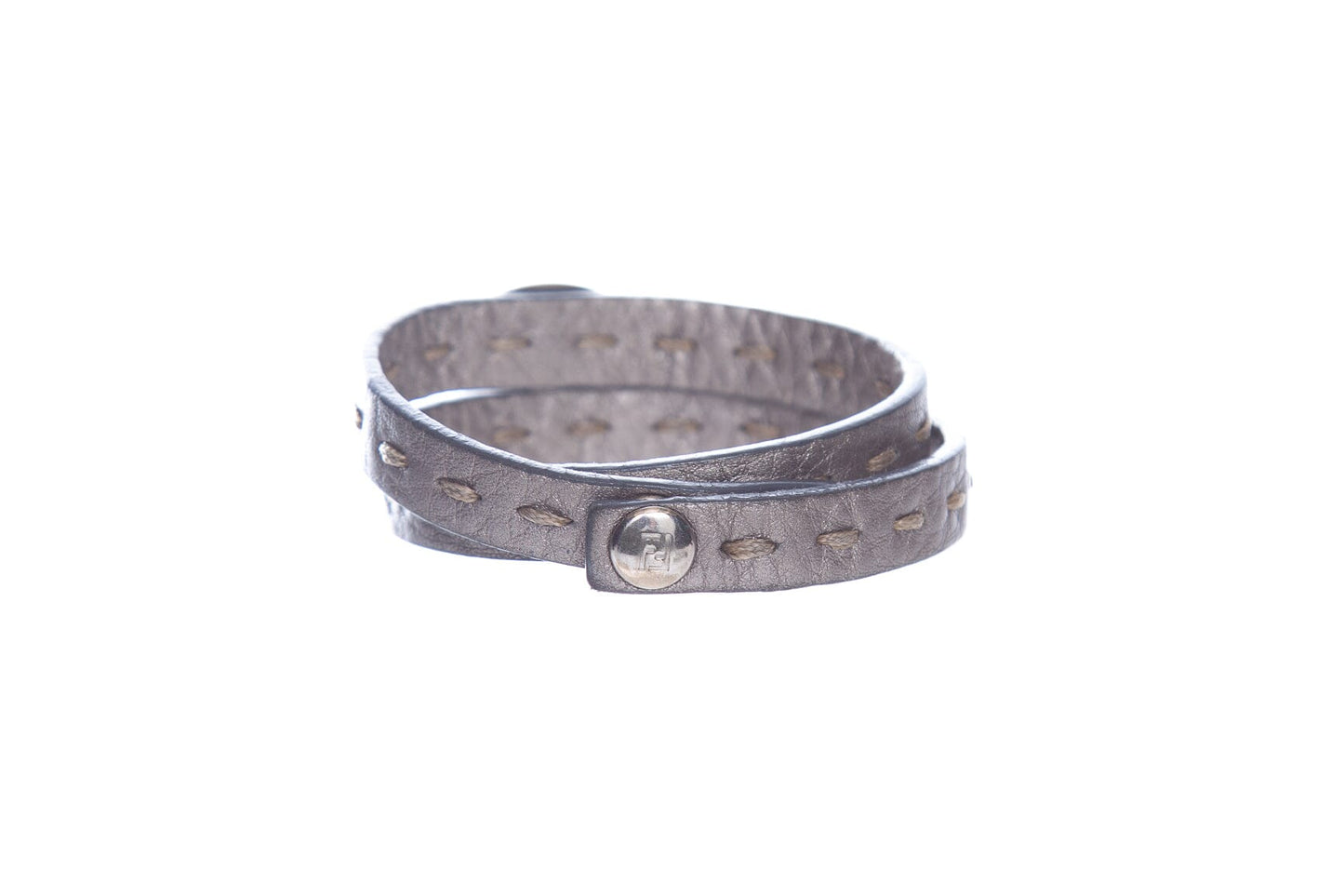 Fendi Grey Leather Selleria Bracelet