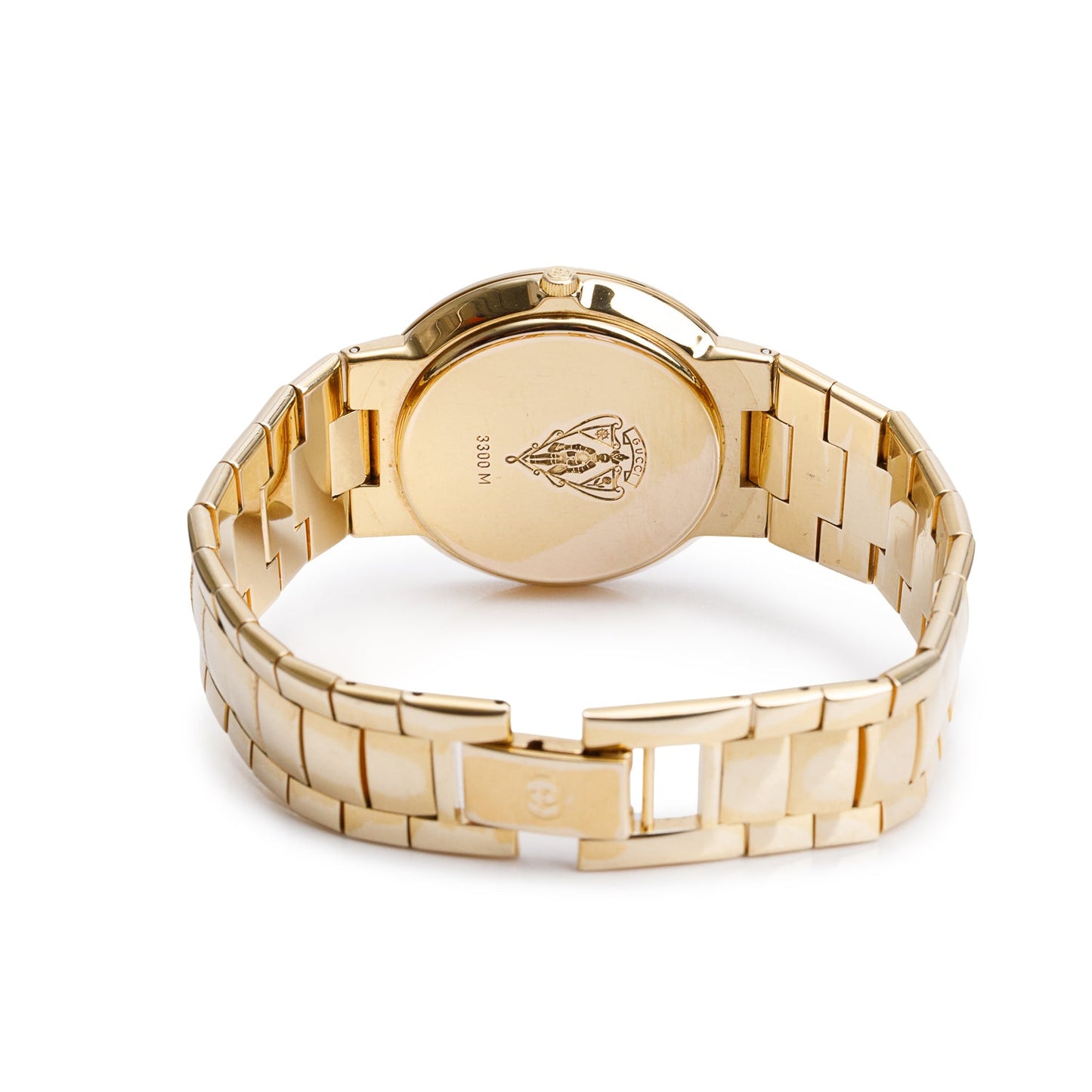 Gucci Gold Plated Stainless Steel 3300 Series 33 MM Watch Black Dial