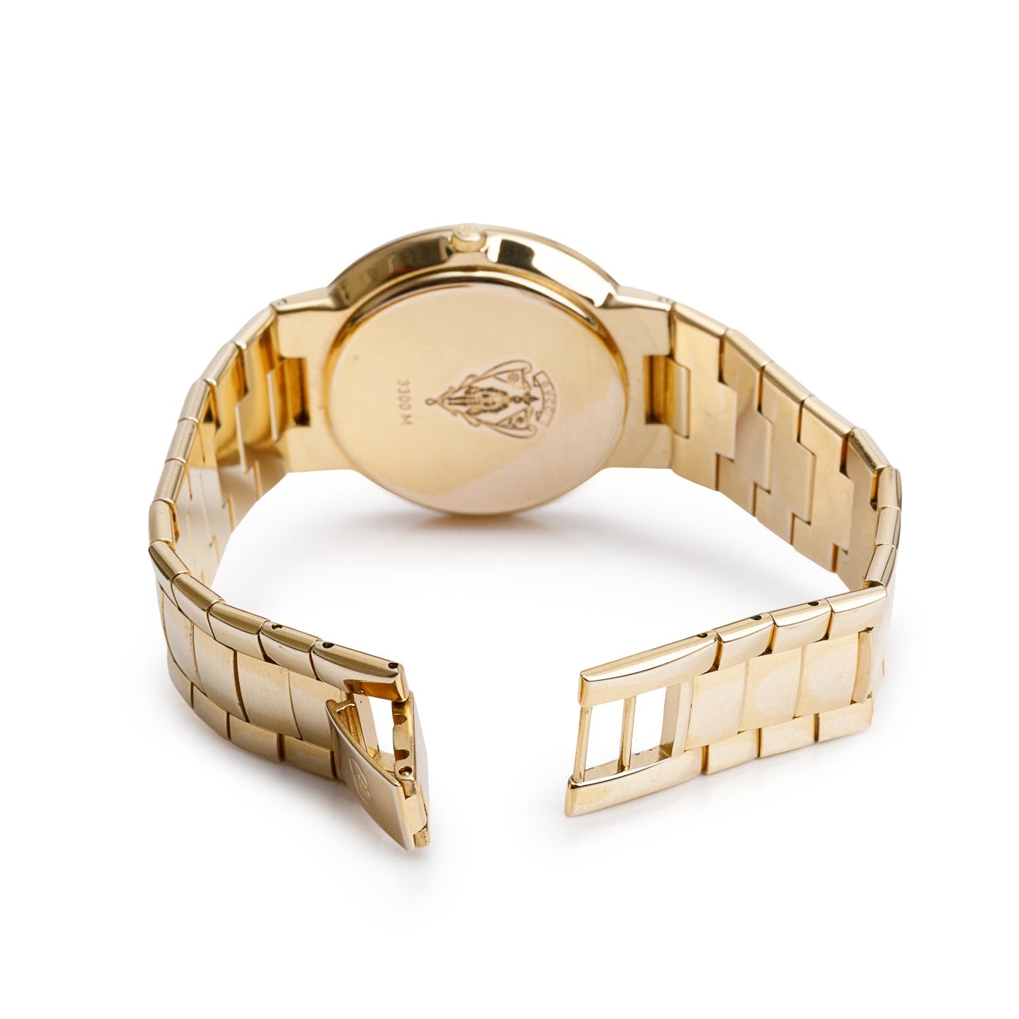 Gucci Gold Plated Stainless Steel 3300 Series 33 MM Watch Black Dial