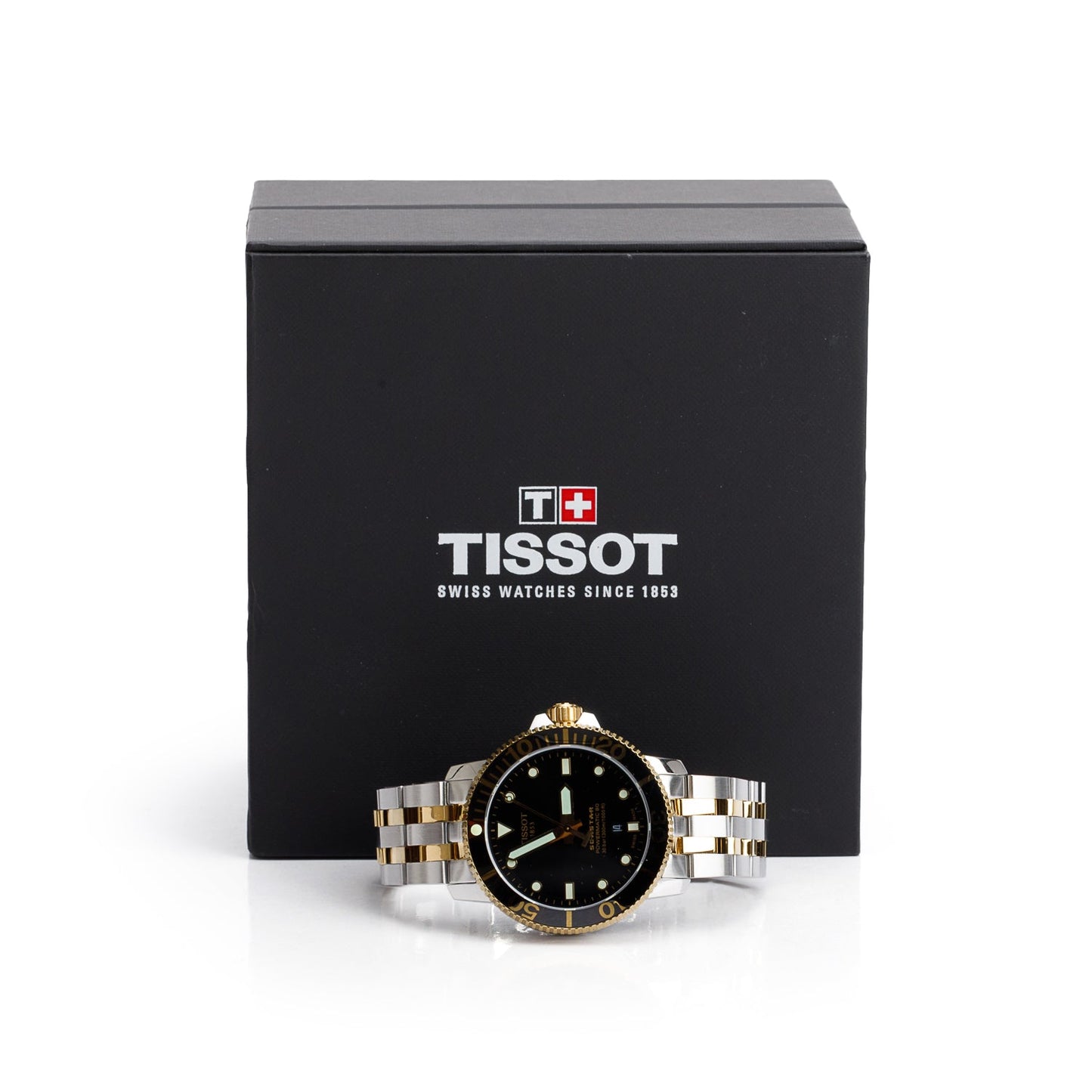 Tissot Stainless Steel & Gold Plated Seastar 1000 40 MM Automatic Watch Black Dial w/ Box
